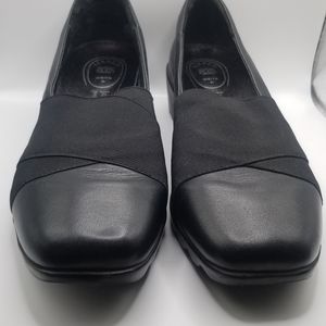 Josef Seibel Airped Plus Black Leather and Canvas Wedge Loafers Size 8.5 (39)